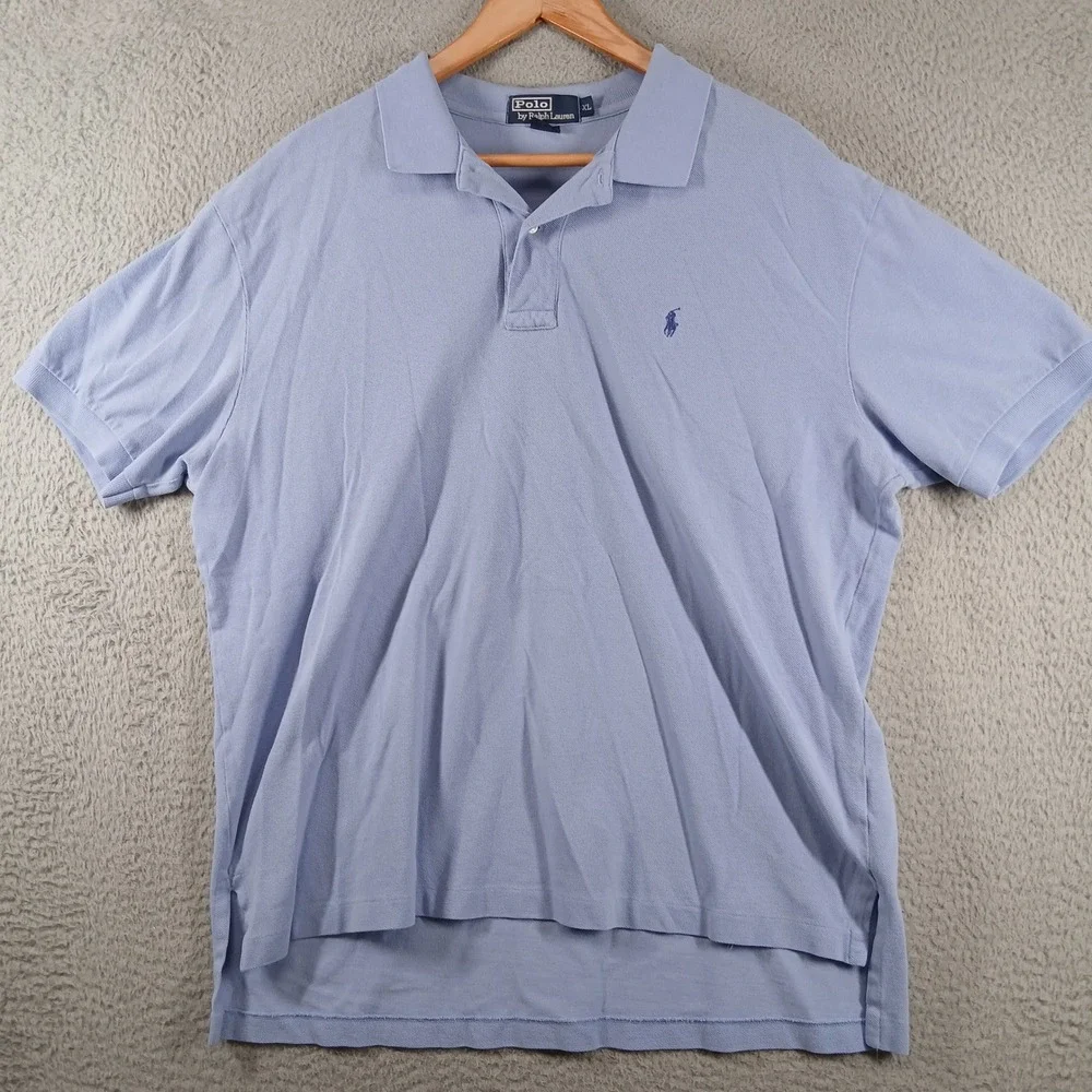 Vintage 90s Polo by Ralph Lauren Pique Cotton Polo Shirt XL Light‎ Blue